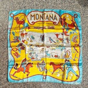Vintage 60s 70s Montana Treasure State Silky Bandana Western Cowboy Cowgirl Boho
